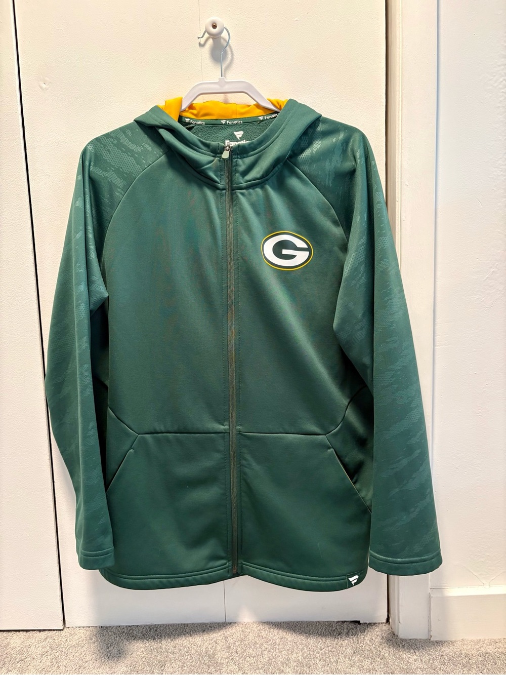 Fanatics Green Packers Mens Full-Zip Hoodie with Yellow Lining